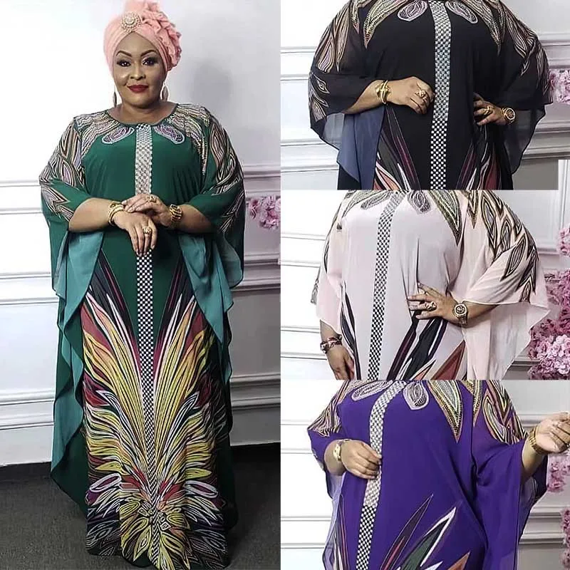 

Dashiki African Dress Women Batwing Sleeve Boubou Africa Clothing Fashion Print Bazin Riche Long Robes Nigerian Maxi Dresses