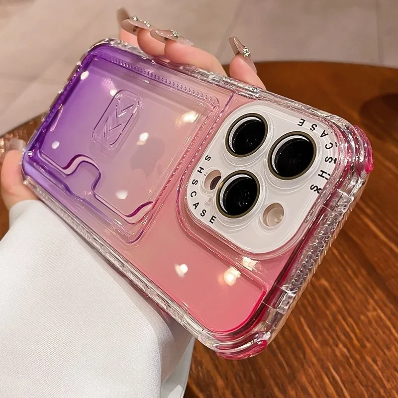Luxury Gradient Color Clear Wallet Card Slot Shockproof Phone Case