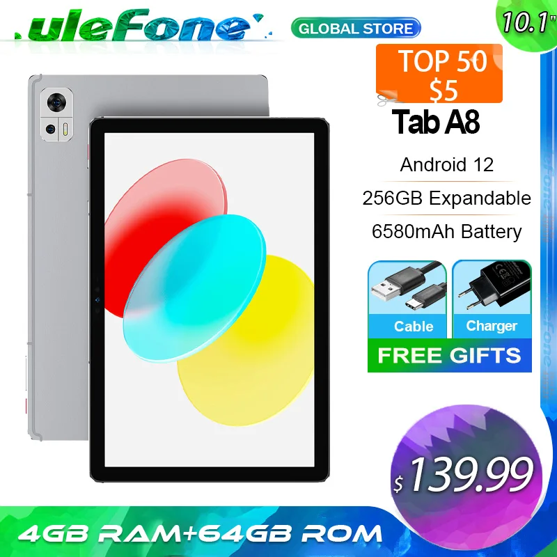 Ulefone Tab A8 4G LTE Tablet PC, 10.1 Inch, 4GB+64GB, Android 12