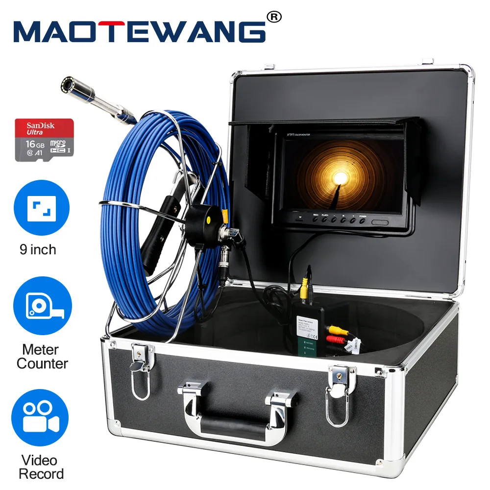 

Industrial Endoscope System, 9 "IPS Sewer Pipe Inspection Camera, Meter Counter DVR Video Recording, Drain Pipeline, 10-50m