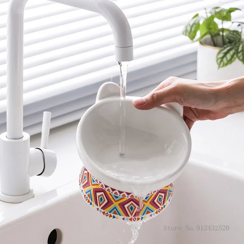 Creative Dog and Cat Bowl, Ceramic to protect the cervical spine, anti-overturning, high foot oblique mouth, pet food bowls, 1Pc