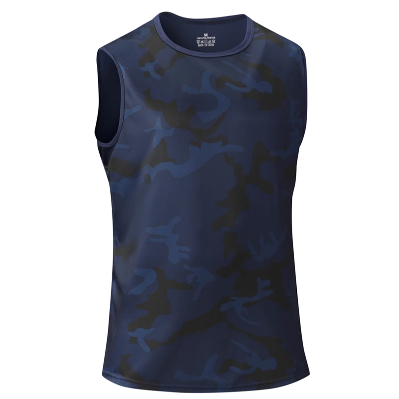 Canotta mimetica da uomo senza maniche girocollo in seta ghiaccio, gilet sportivo da uomo per tutti i giorni, fitness, moda, traspirante, t-shirt a maniche corte - immagine 6