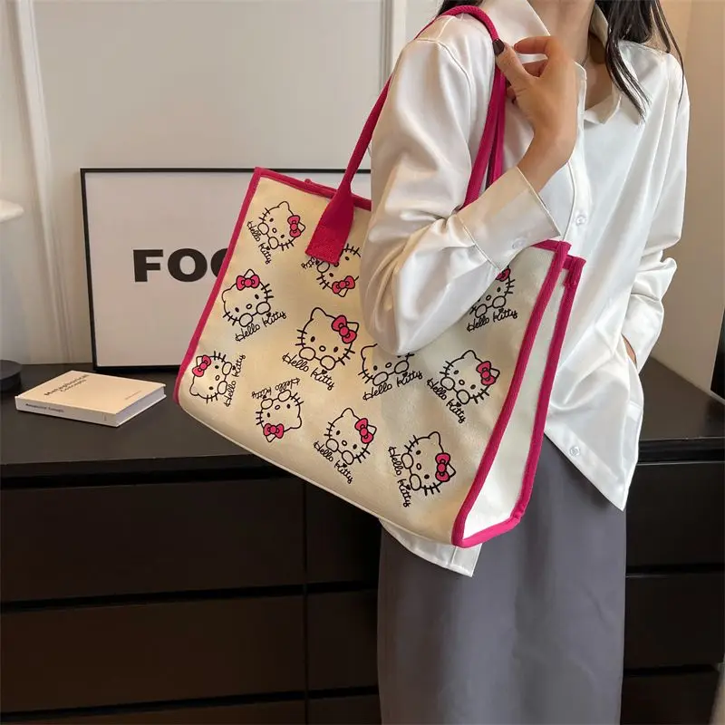 

Sanrio Hellokitty Canvas 2023 New Large Capacity Tote Cartoon Shoulder Tote Bag Bags for Women Side Bags for Girls shopping cute