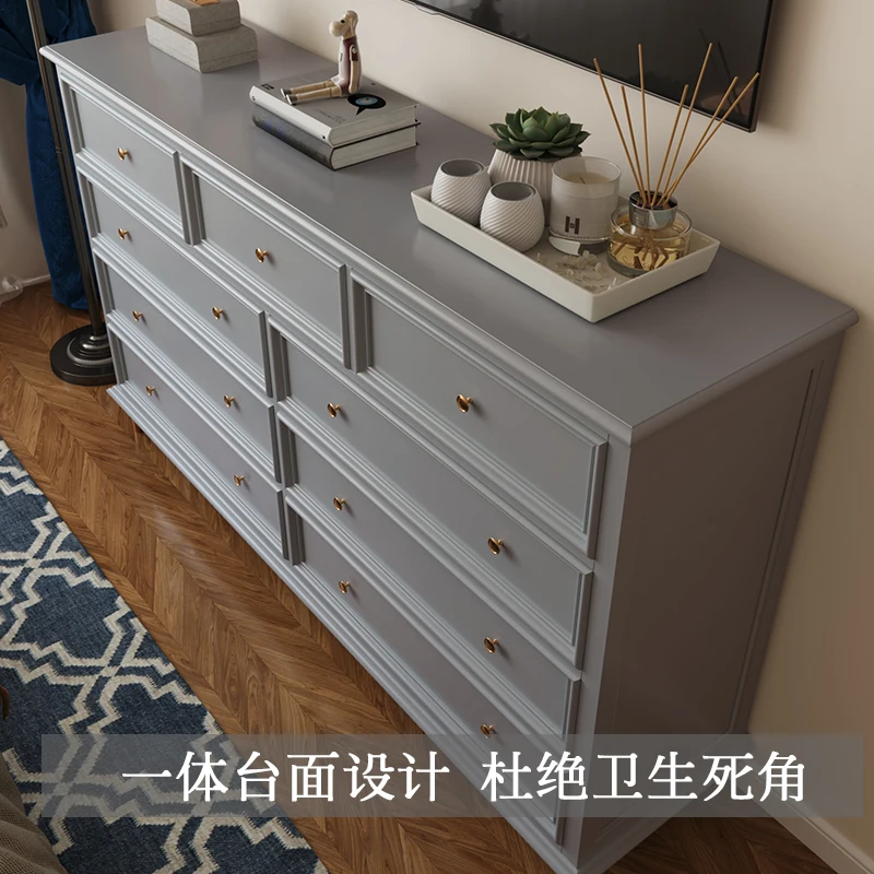 

American-style solid wood chest of drawers, light luxury, living room, storage cabinet,chest of drawers, gray against the wall