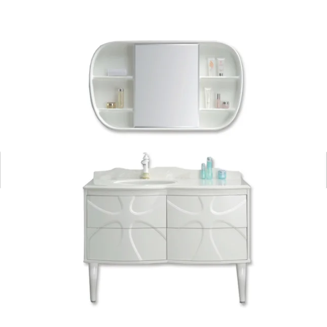 White Wall Mounted PVC Bathroom Cabinet With Ceramic Basin And Mirror Pvc Bathroom Cabinet Led Mirror