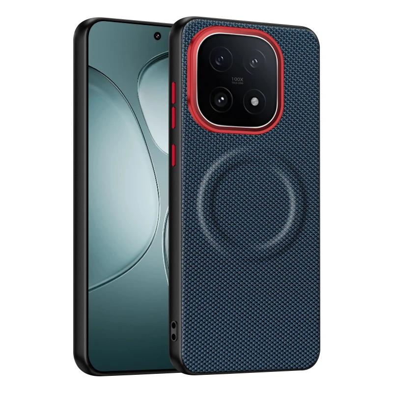 Luxury Magnetic Weave PU Leather Phone Case with Wireless Charging Compatibility and Anti-Fall Protection