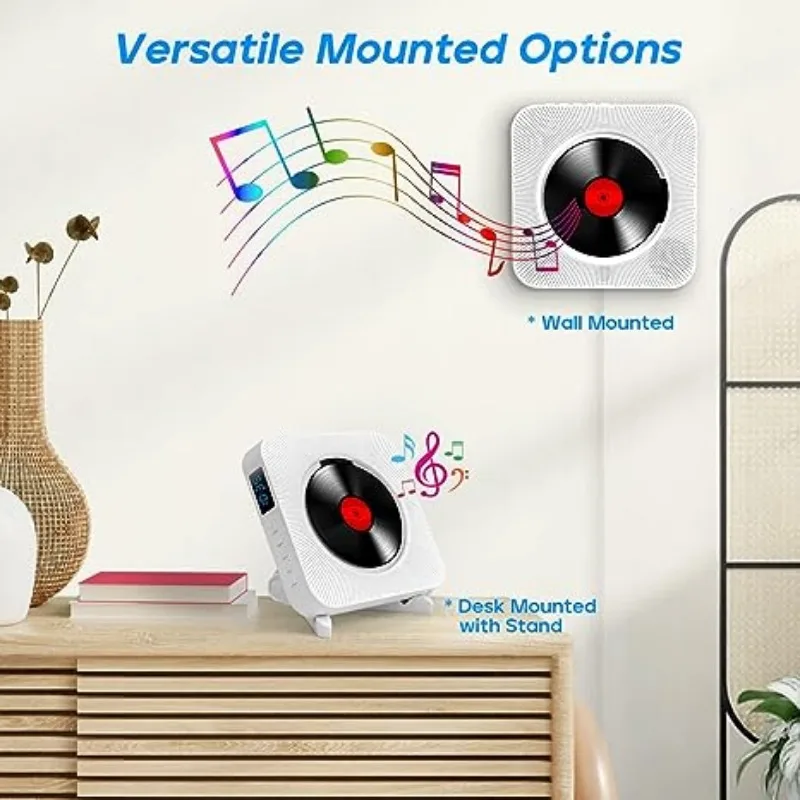 Wooden CD Player Qoosea Wall Mounted with LCD Screen Home Infrared Remote CD/Bluetooth/FM/USB