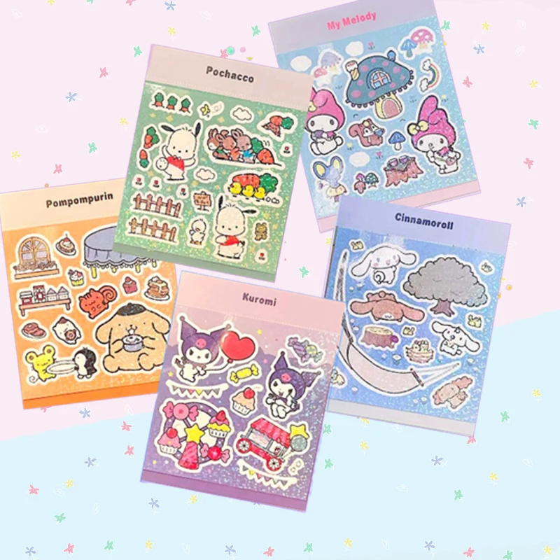 

Sanrio Mymelody Japanese Cute Pet Family Hand Account Guka Laser Idol Sticker Laptop Car Luggage Waterproof Removable Sticker