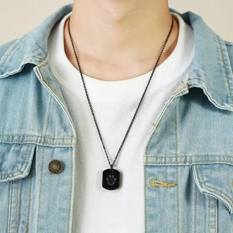 Cremation Jewelry Paw Print Urn Necklace for Ashes for Women Men Memorial Cat Dog Ashes Pendant Square Hang Tag Pendant cremation jewelry