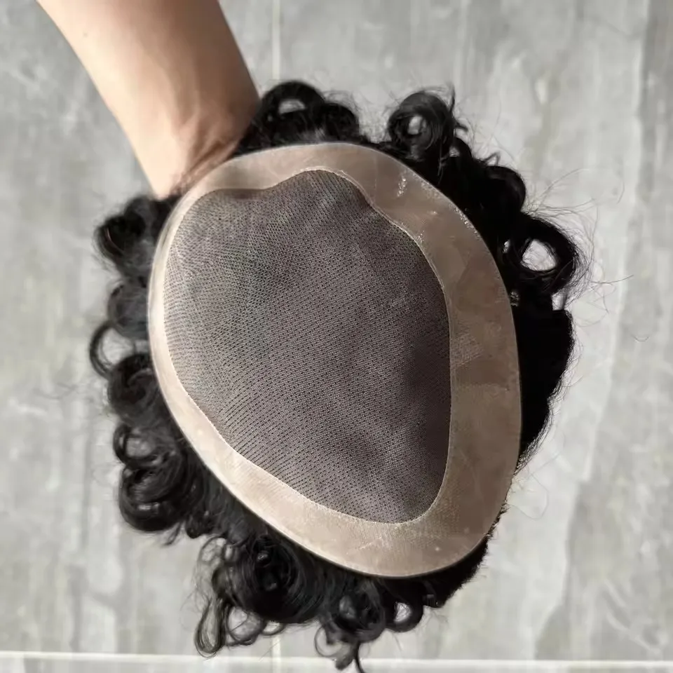 20mm 25mm Ricci Afro Parrucchino da uomo Protesi per capelli umani Mono pizzo Durevole Sistema di sostituzione dei capelli non rilevabile per la perdita di capelli maschili - immagine 4