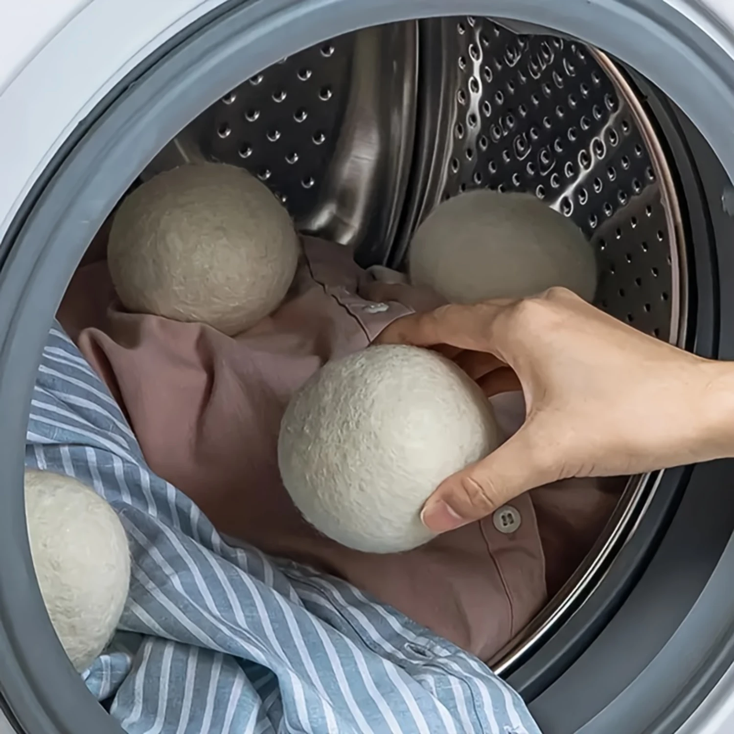 "Zero-Waste" 3-Piece Reusable Wool Laundry Dryer Balls-1.96" Soft Felt Fabric Balls For Clothes, Eco-Friendly Cleaning Supplie