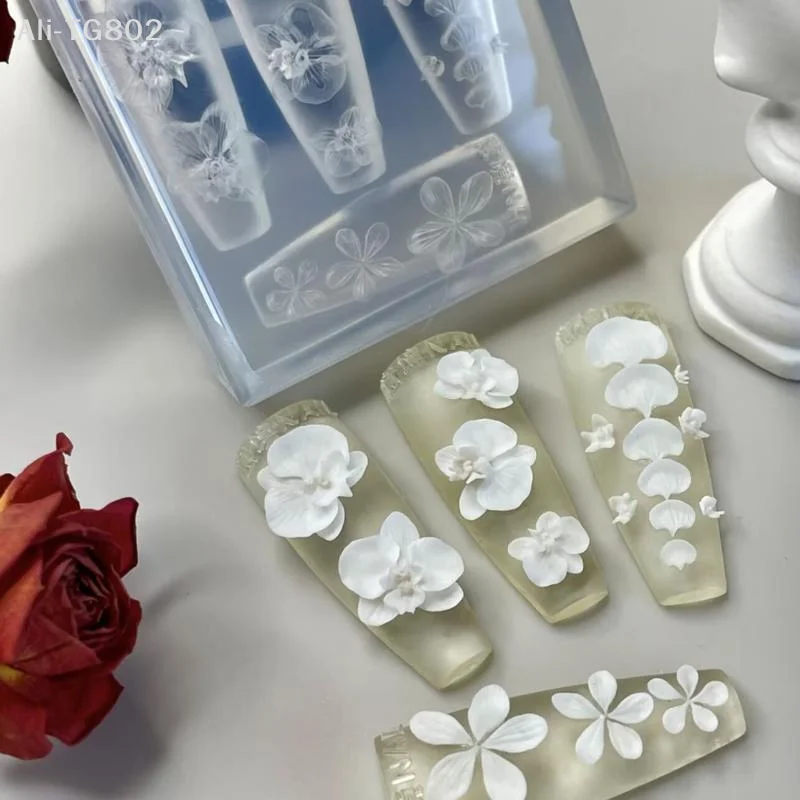 3D 투명 실리콘 손톱 몰드 DIY 네일 아트 장식 호접란 꽃 매니큐어 템플릿 손톱 장식 공예용