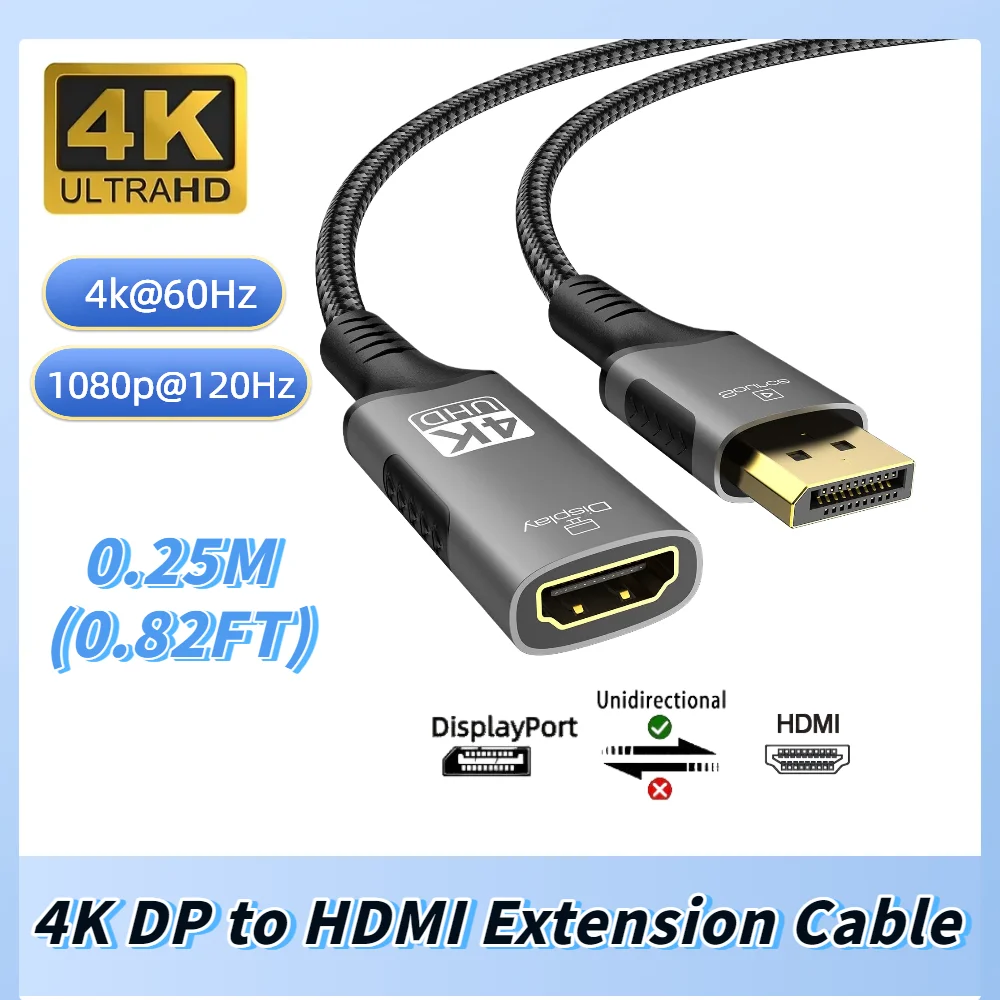 Ultra High-Definition DisplayPort to HDMI Adapter Cable - 4K@120Hz Converter for PCs, Laptops, and Projectors