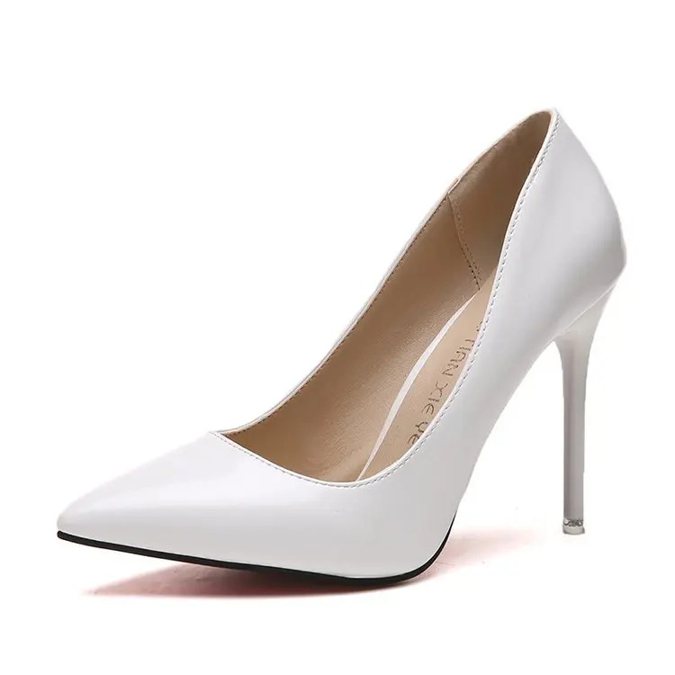 HOT Plus Size 34-44 HOT Women Shoes Pointed Toe Pumps Patent Leather Dress High Heels Boat Shoes Wedding Shoes Zapatos Mujerde39