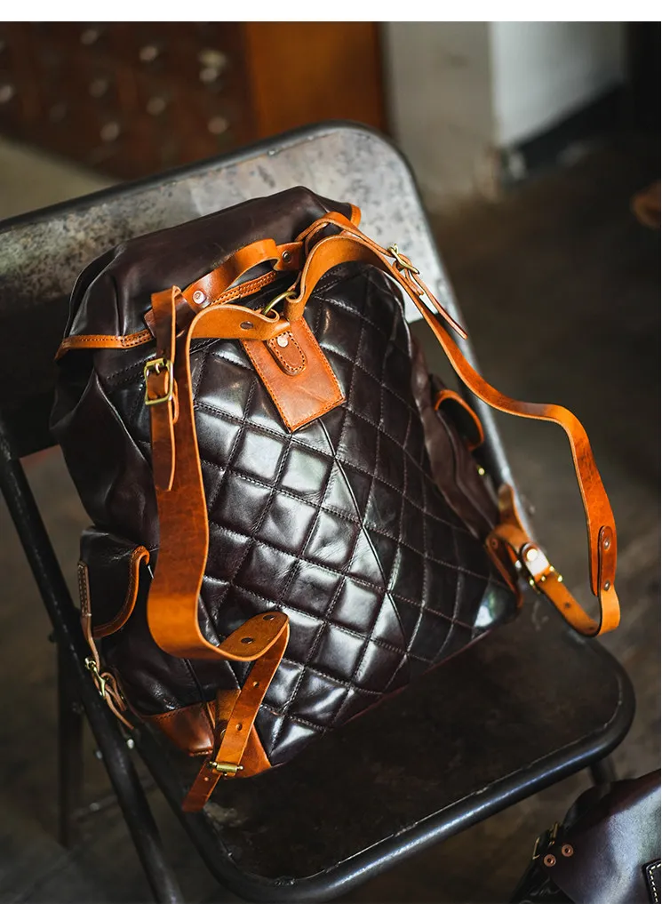 PNDME Organisatoren und Designer: handgefertigter Herren-Rucksack aus echtem Leder mit großem Fassungsvermögen, Outdoor-Reiserucksack, luxuriöse Schultaschen aus Rindsleder – Detail 12