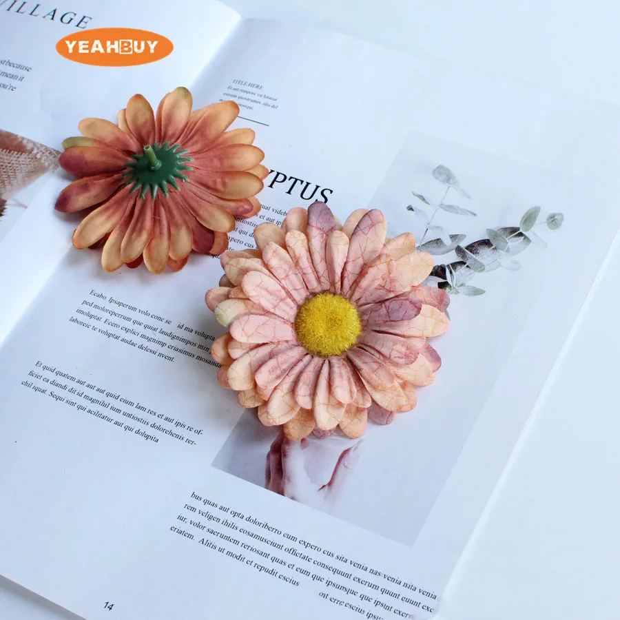 14 Farben 9 cm künstliche Seide große Gänseblümchen Blumenköpfe Hochzeitsstrauß Dekoration Haarnadel Kranz DIY Zubehör Festival Lieferant – Detail 2