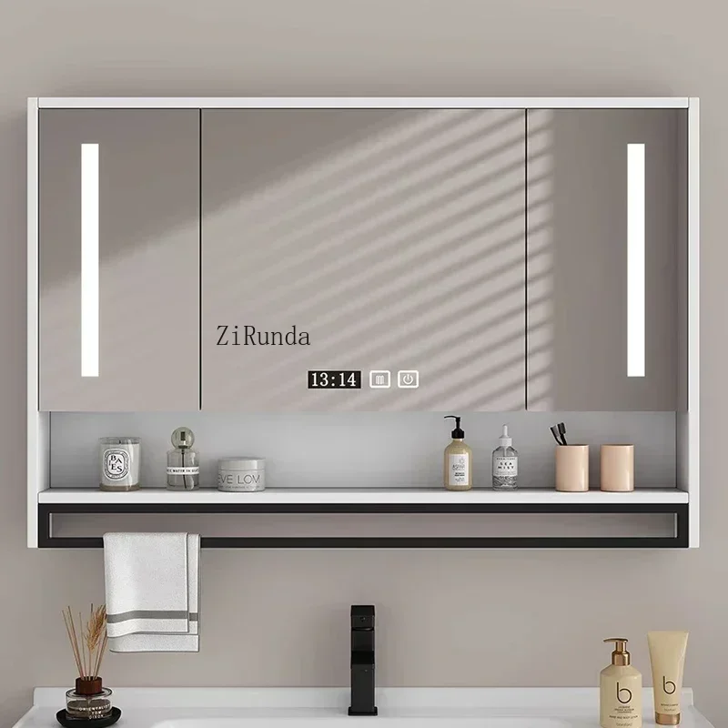 Nordic Smart Bathroom Mirror Cabinet Wall Mounted Anti-fog Mirror Cabinet Backlight Storage Shelf Simple Home Furniture FYBC