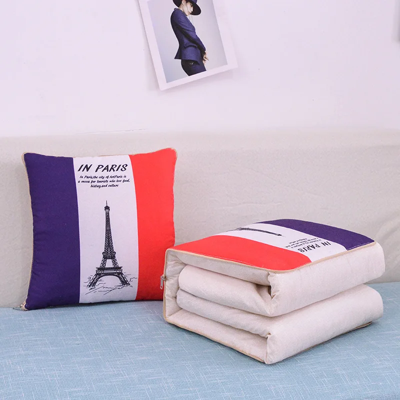 2 In 1 Pillow Travel Quilt Blanket Cartoon Thick Throw Pillow Portable Foldable Air Conditioner Cushion Blanket Car Sofa Office