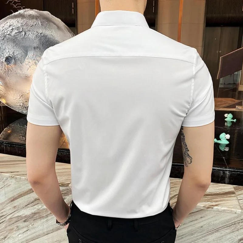 Black Man Tops Plain Shirts and Blouses for Men Short Sleeve Clothing with  Collar Normal Social Aesthetic Designer Original Cool