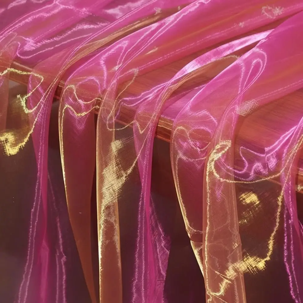 Two-Color Gradient Sheer Organza Mesh Fabric with Decorative Edge, 100x150cm