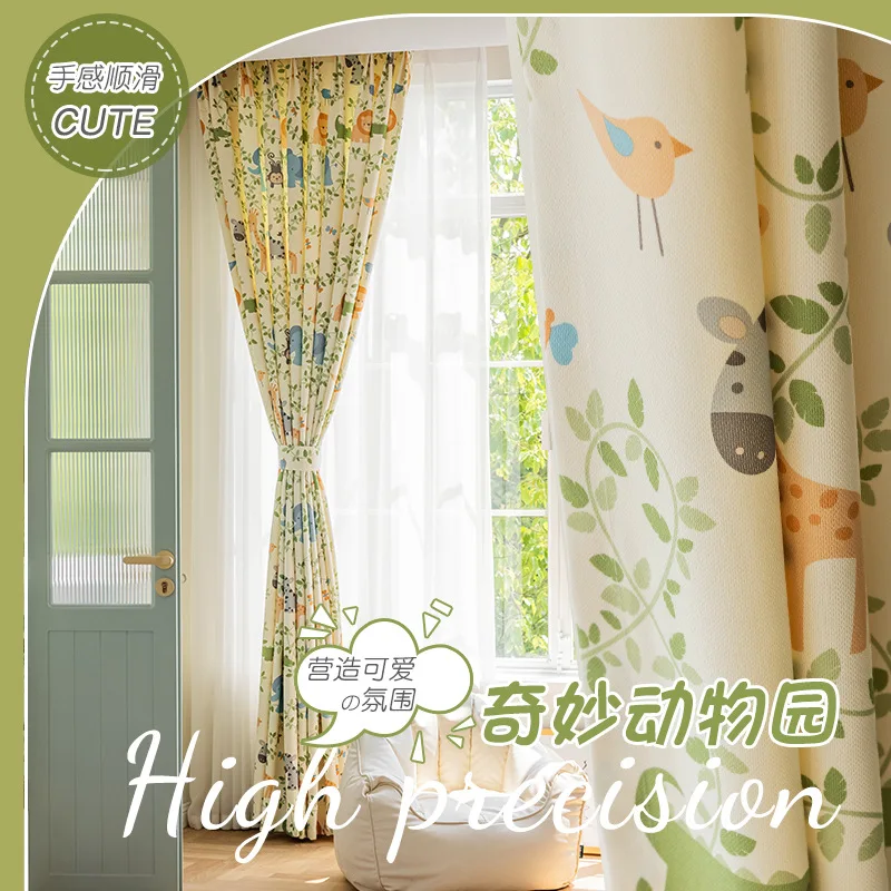 

New Rural Cartoon Children's Room Green Plant Bay Windows Semi Shaded Zoo Curtains for Living Dining Room Bedroom 1