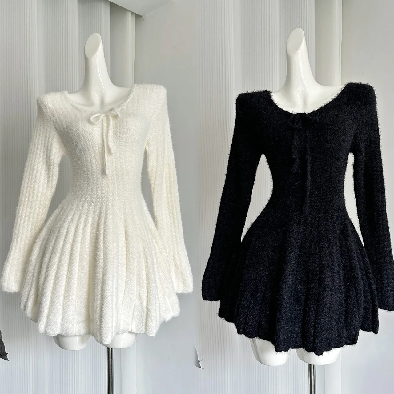 Autumn Winter Sexy Elegant Knitted Dresses for Woman Y2K Harajuku Slim Sweater Dress New Solid Chic Mini Party Dress