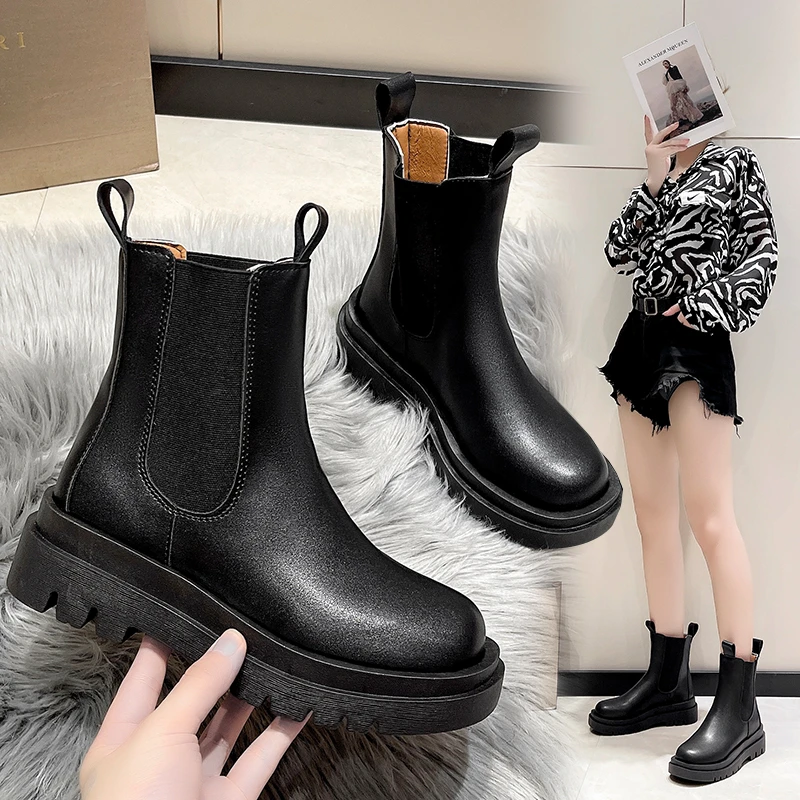 cigarette Marvel like that Chelsea Boots Chunky Boots Women Winter Shoes PU Leather Plush Ankle Boots  Black Female Autumn Fashion Platform Booties| | - AliExpress
