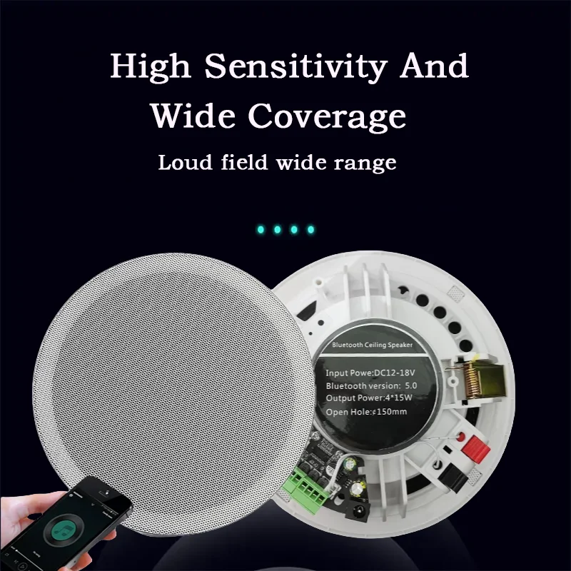 Bluetooth Speakers Ceiling Speaker Full Range Speaker 6inch 15W Active Ceiling Speaker Blue-tooth Waterproof Loudspeaker Built In Digital Class D Amplifier Smart Home Music Speakers