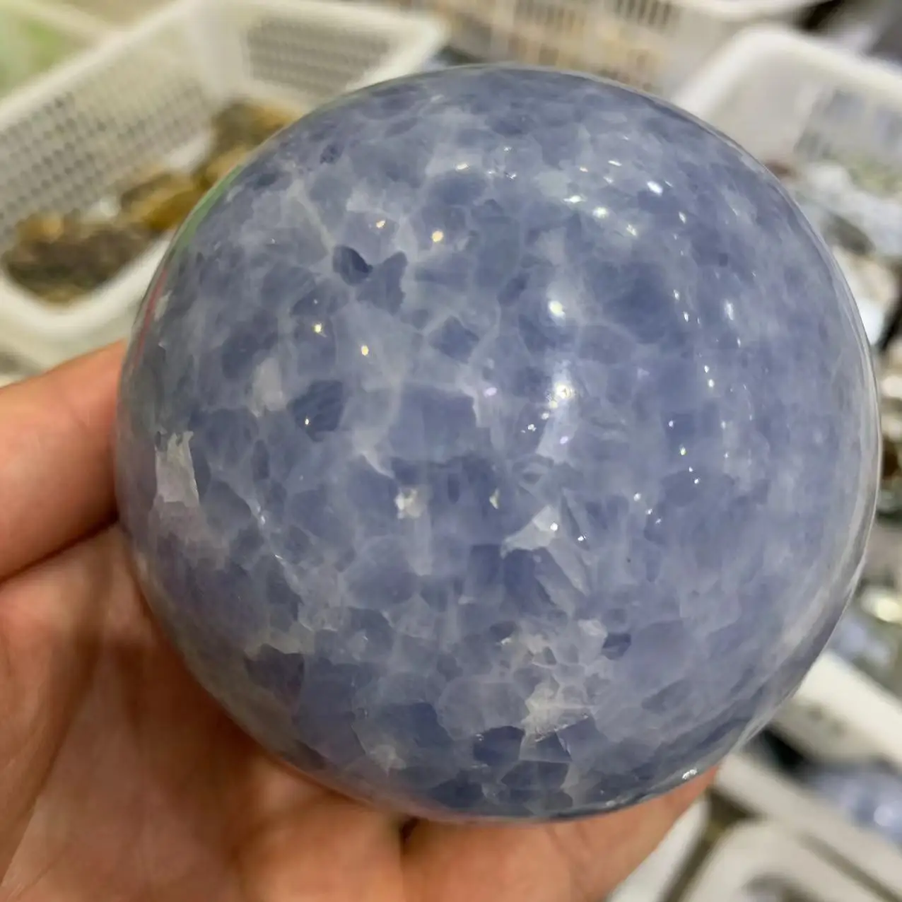 Natural Blue Calcite Gemstone Sphere Celestine Quartz Healing Stone Ball Crystal Home Deco 5