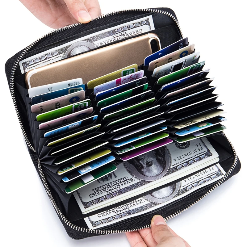 

Rfid 36 Slots Wallet Split Solid Female Purse Wallet Business Credit Card Holder Blocking Anti Theft Phone Bag Large Capacity