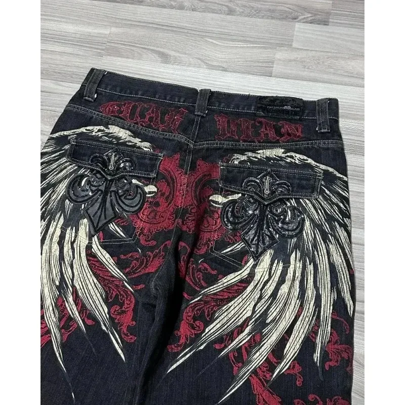2024 New Men's Y2K Jeans Casual Shorts Wings Embroidered With American Retro Hip-Hop Punk Style Casual High-Quality Shorts