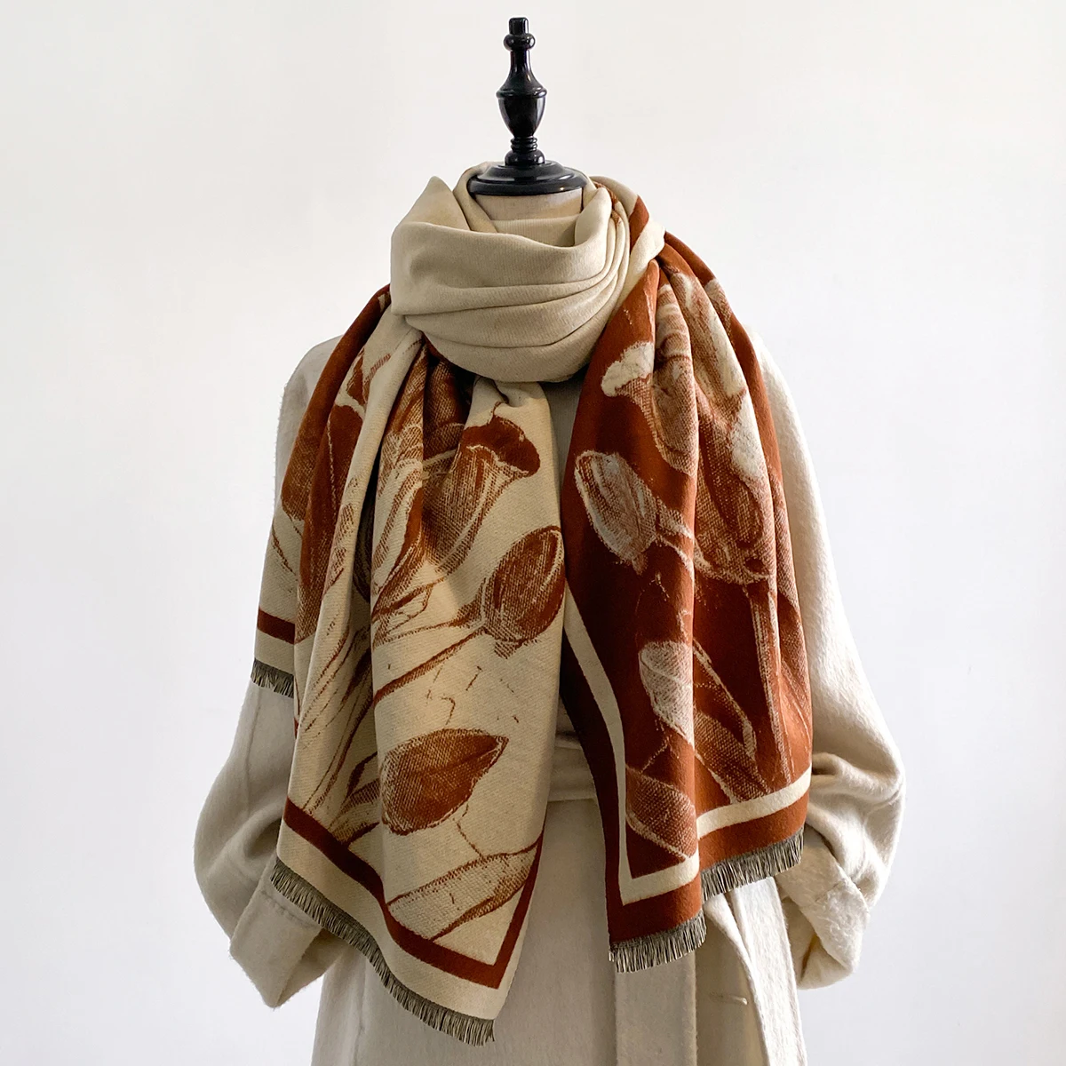 New Luxury Design Winter Two-Sided Cashmere Jacquard Scarves High Quality Women Thicken Wrap Shawl Ladies Brand Pashmina Scarf