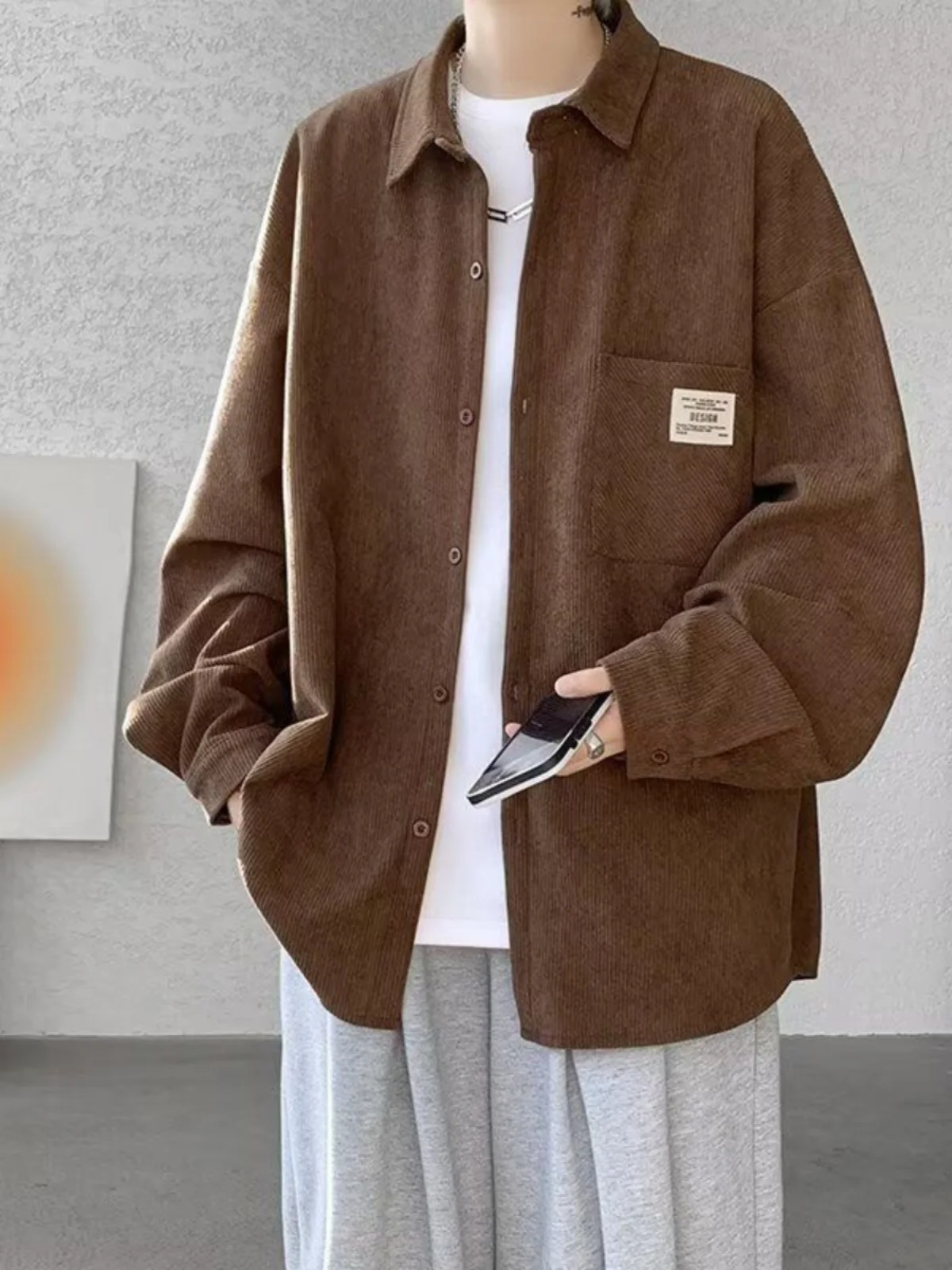 Corduroy Long Sve irt for Junior And High School Students Men's Loose Fit Button down Youthful Sle Autumn Wear Resistant