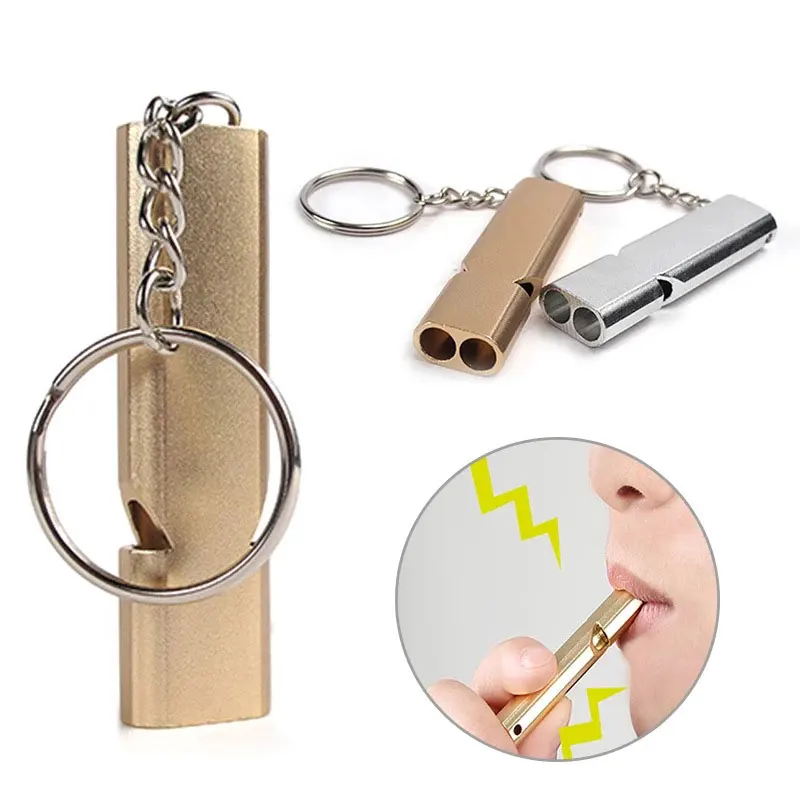 Emergency Whistle 1 PC Flat Aluminum Dual Frequency Survival Whistle Double Barrel Outdoor Survival Whistle EDC Tool