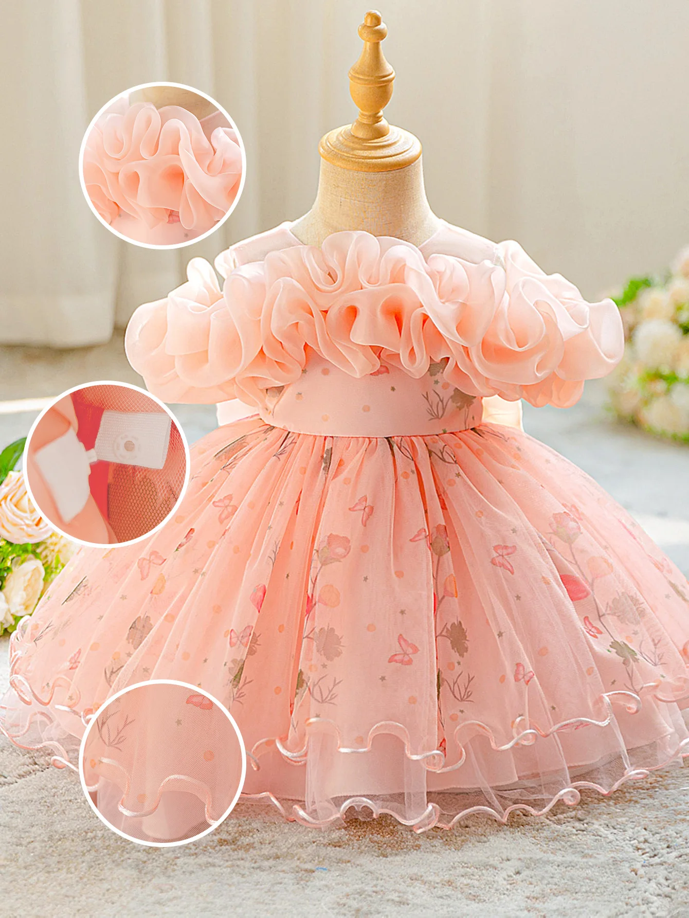 Sommer-Taufkleider für Babymädchen Kleinkind-Tüllkleider für den 1. Geburtstag Elegante Hochzeits-Brautjungfernkleider Abendgarderobe – Detail 5