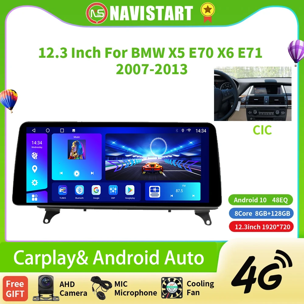 

NAVISTART 12.3 Inch Android Car DVD Player For BMW X5 E70 X6 E71 2007- 2013 CIC System Unit Navigation Auto Radio Multimedia