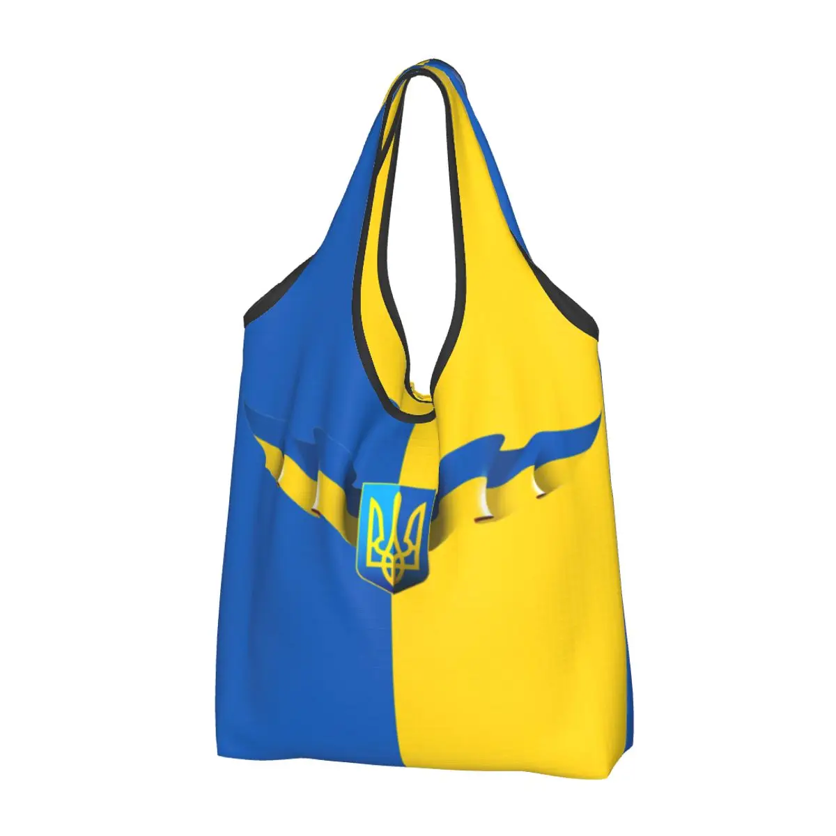 

Flag Of Ukraine Grocery Shopping Tote Bags Women Cute Ukrainian Coat Of Arms Shopper Shoulder Bag Big Capacity Handbag