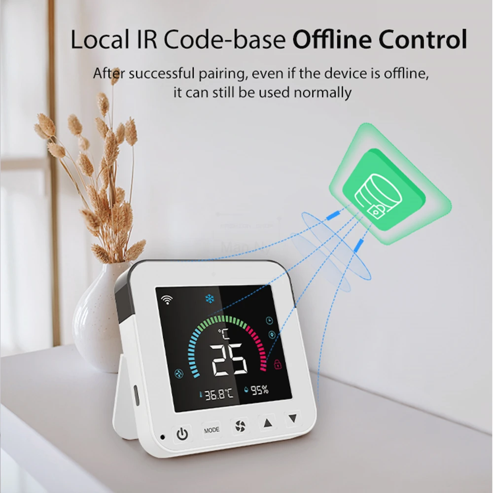 MANHOT Termostato Inteligente WiFi para Aire Acondicionado, Control IR de Temperatura y Humedad, Alimentación USB, Panta