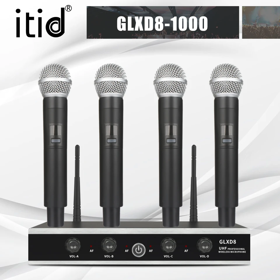 

itid High Quality UHF GLXD8-1000 4-Channel Professional Wireless Microphone System Stage Performance Karaoke Singing