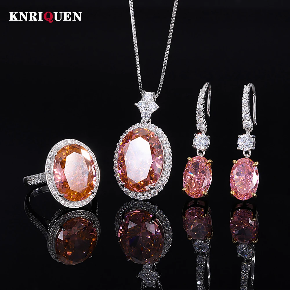 Encantos 100% 925 prata padparadscha alto carbono diamante anéis pingente  colar brincos casamento conjuntos de jóias finas presente para mulher -  AliExpress, image size:1000x1000