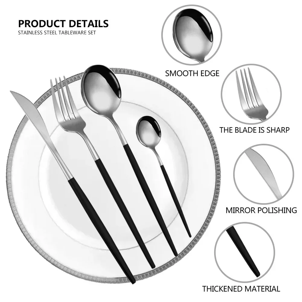 cutlery set western style cutlery set stainless steel cutlery set 24 Pcs stainless steel tableware set with thickened knife fork spoon black gold Western silver tableware