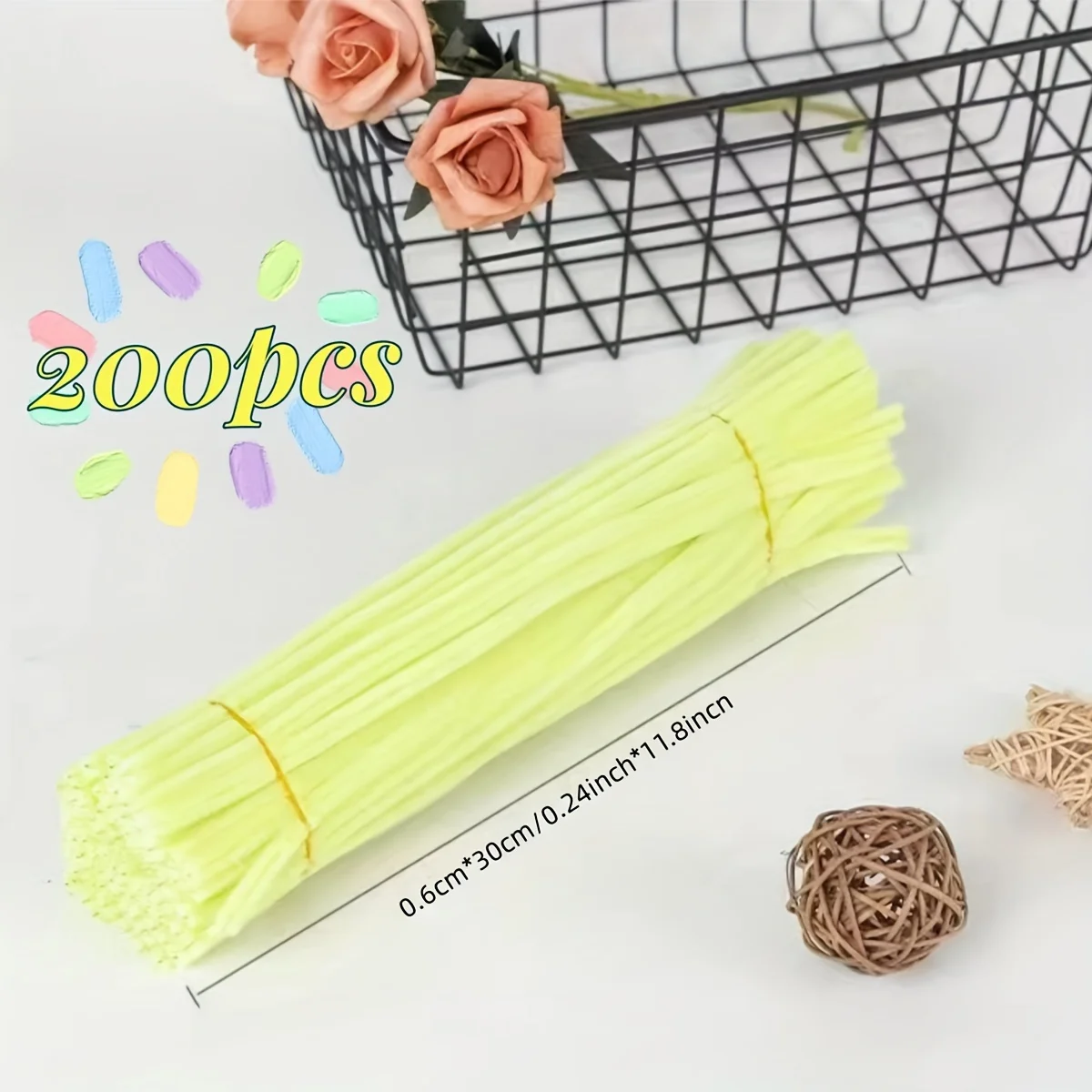 Chenille Pipe Cleaners Chenille Craft Supplies Yellow series Pipe Cleaners Craft Supplies Chenille Stems for Kids DIY Art Craft Projects 0.6cmX30cm