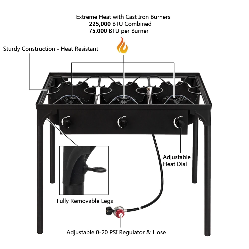 Outdoor Camp Stove High Pressure Propane GAS Cooker Portable Cast Burner, Men's