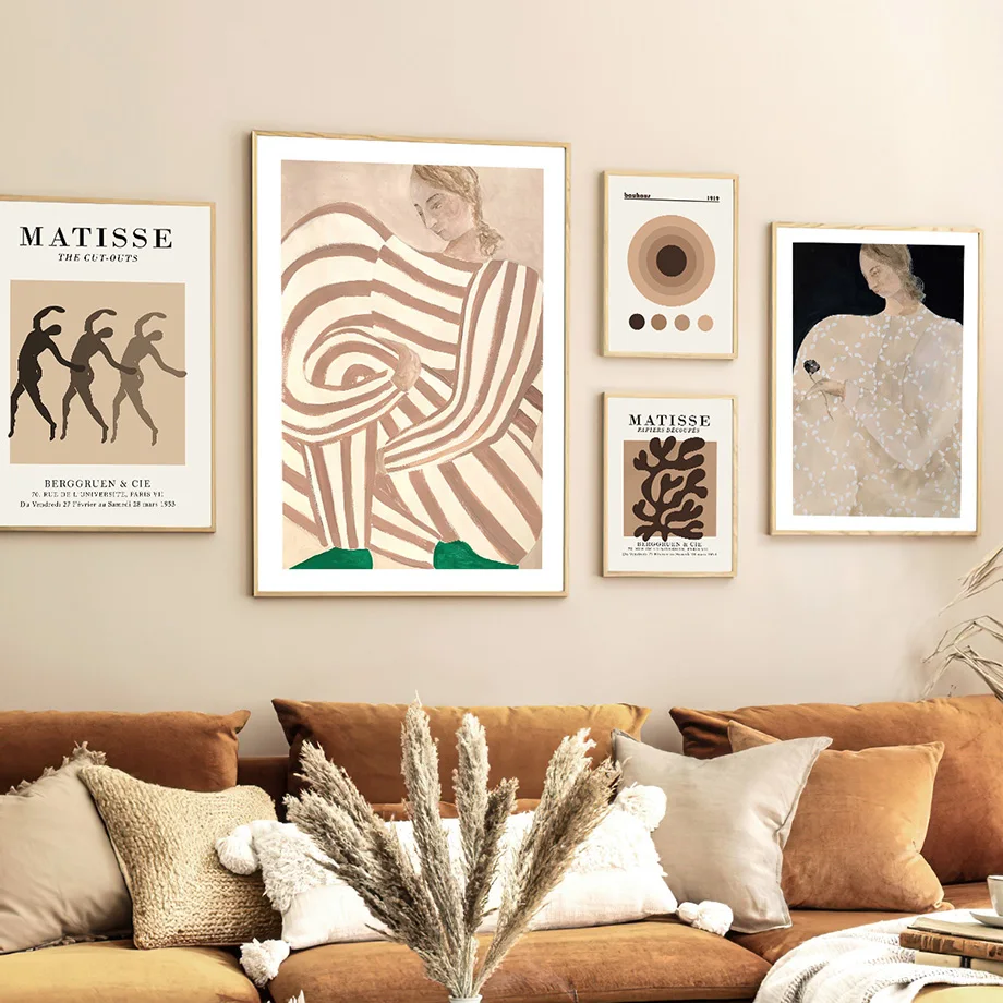 مجردة ماتيس خطوط شريط فتاة الرسم على لوحات القماش...