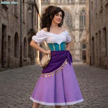 Costume da Cosplay del Cornojo di Notre Dame, Abito Viola e Blu per Ragazze, Costume di Halloween con Parrucca