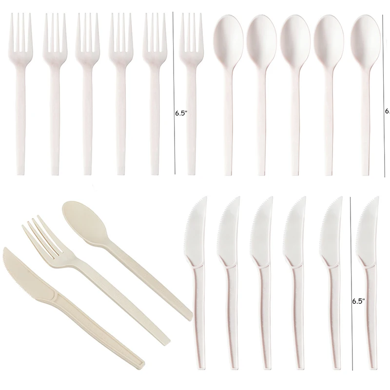 Compostable Forks Spoons Knives Cutlery Combo Set 10PCS/Lot Large Disposable Utensils Eco Friendly Durable Tray Forks Spoons