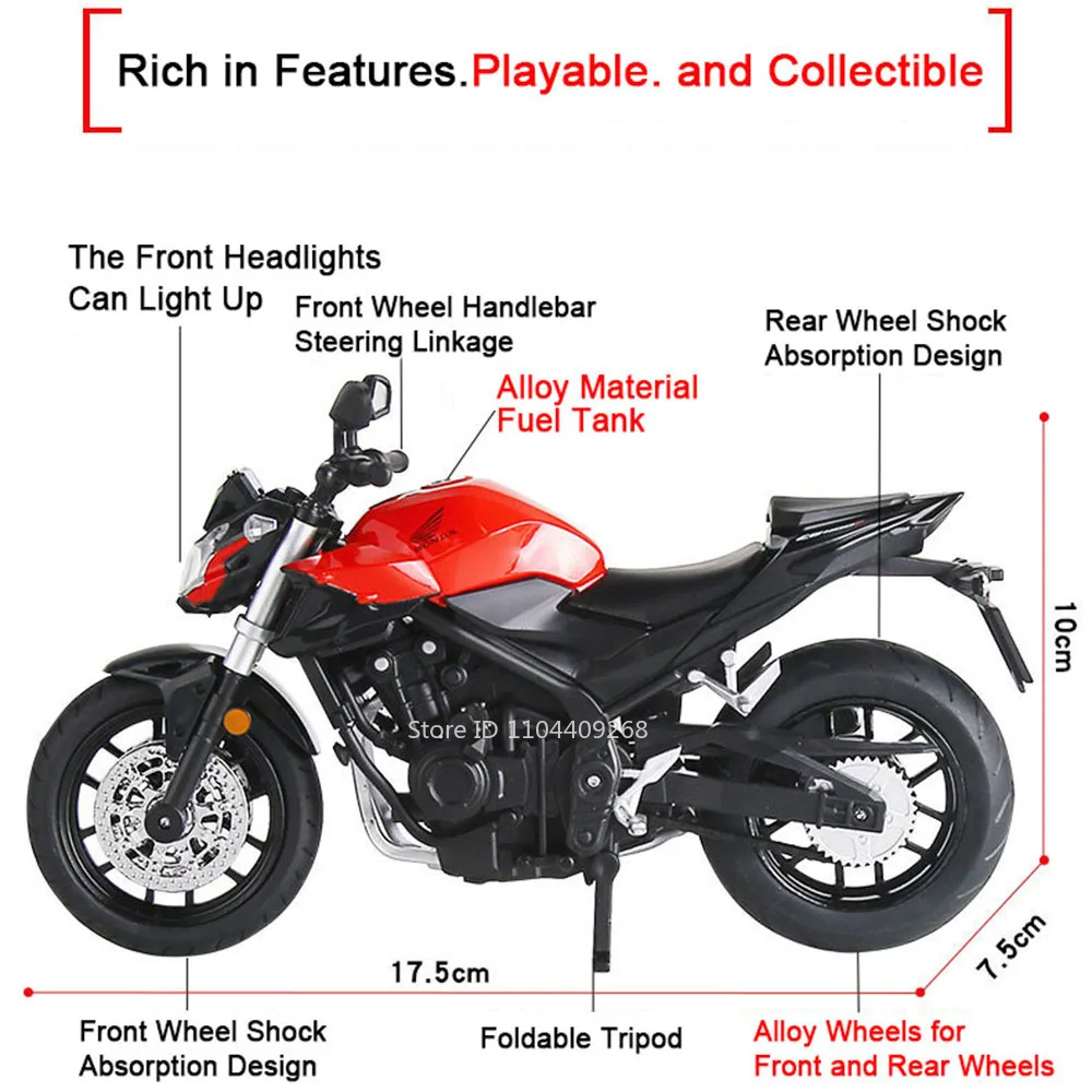 1:12 혼다 CB400F CBR1000 오토바이 모델 장난감 자동차 금속 바디 고무 타이어 충격 흡수 모터 모델 생일 선물
