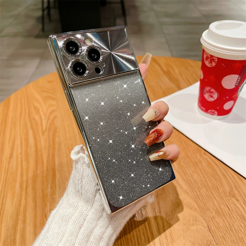 Coque de téléphone à paillettes électroplaquées, étui pour iPhone 13 14 15 Po Max Plus, Fashion Squae, doux, antichoc_voghion.com