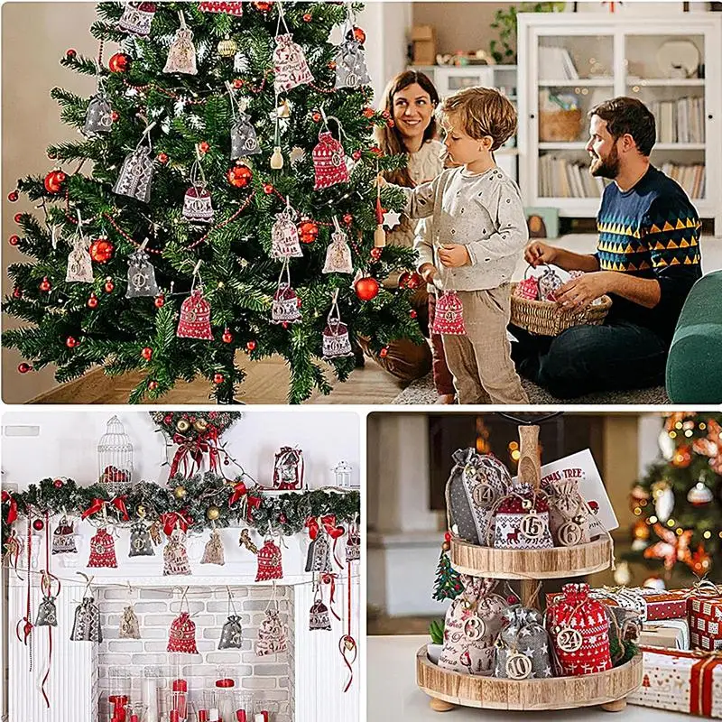 Christmas Advent Calendar Candy Bag 24 Days Countdown To Christmas Reusable Burlap Bags DIY Drawstring Gift Bags For Kids