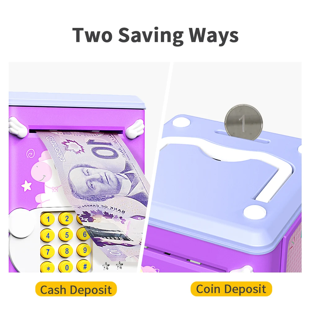 Money Saving Box Piggy Bank Coin Deposit Box Electronic Mini ATM Savings Machine with Personal Password & Fingerprint Unlocking Simulation-Music Box